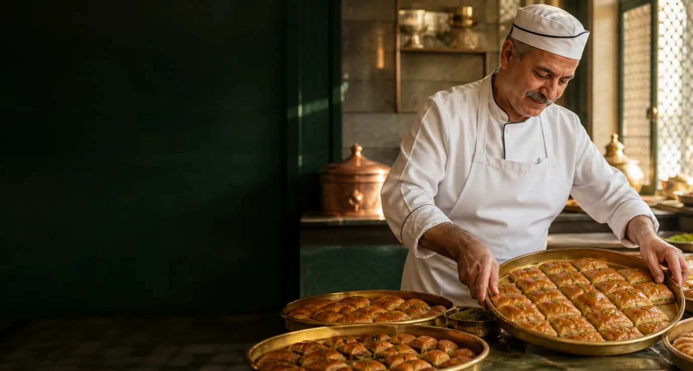 Yesemek Baklava master preparing fresh baklava